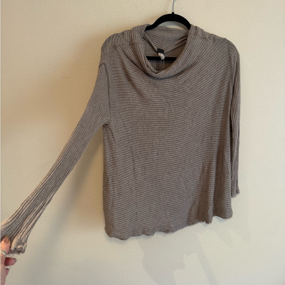 We The Free Heather Gray Ribbed Cowl Neck Sweater